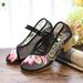 Mesh Square High Thick Heels, Summer Mesh, Embroidered Shoes, Sandals, Antique Style, Lotus Flower Women_vogvips.com