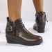 Women's Plus Size Wedge Boots Belt Buckle Side Zipper Platform Ankle Retro Autumn Size 43 Black PU Suede Rubber Sole_vogvips.com
