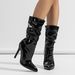Women's Stacked Heel Boots - Pointed Toe High Heel Fashion Boots With Side Zipper, Ultra Shiny Patent Leather, Comfortable PU Insole, European Style_vogvips.com