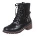 Women's Plus Size Chunky Heel Ankle Boots With Side Zipper & Lace-Up Detail - PU Leather Martin Boots_vogvips.com