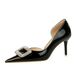 638-AK32 European And American Style Banquet High-heeled Shoes, Shiny Patent Leather, Shallow Pointed Toe, Side Cutout_vogvips.com