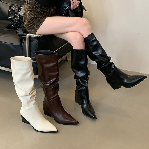Chunky Heel Black Over-the-Knee Slouchy Long Women's Shoes 2025 New Autumn Winter Pointed Toe Slim Fit Riding Boots_vogvips.com