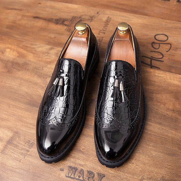 Unbeatable Quality New Blok Color Blocked Fringed Leather Shoes, Shiny Leather, Fashionable Set, Loafers, Hairstyles, Size 48 Men's Shoes_vogvips.com