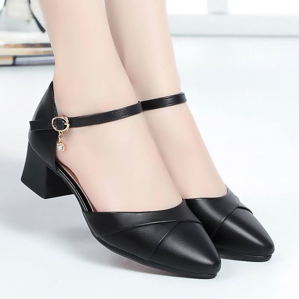 Baotou Sandals Women's Soft Leather Mother Sandals Hollow High Heels Women's Shoes Thick Heel Versatile Single Shoes_vogvips.com