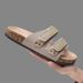 Cork Slippers For Men And Women Summer Thick Bottom Non-Slip Double Strap Double Buckle Beach Sandals_vogvips.com