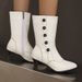 New Fashion Round Buckle Short Tube Knight Thick Medium Heel Women's 40-48 Large Size Boots_vogvips.com