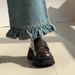 Brown Small Leather For Women S Spring Velcro Thick Soled Loafers Sponge Cake Round Mary Jane Big Toe JK Shoes_vogvips.com