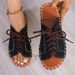 European American Large-size Peep-toe Slippers, Fashionable Lace-up Flat Casual Slippers For Women, Roman Sandals,_vogvips.com