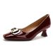 Burgundy Patent Leather Shallow Mouth Single Shoes For Women 2025 Spring New Square Toe Stiletto Red Wedding Shoes Elegant High He_vogvips.com