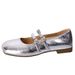 French With Skirt Mary Jane Single Shoes Women's Spring And Summer Flat Beanie Shoes Silver Small Leather Shoes_vogvips.com