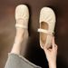 French Evening Mary Jane Children's 2025 Spring/Summer New Style Flat Bottom Wrinkle One Word Belt Shallow Mouth Grandma_vogvips.com