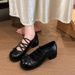 Bow-tie Square-toe Polka Dot Thick-soled Women's Shoes, 2026 New Autumn Style, Retro Versatile Mary Jane Shoes_vogvips.com