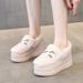 Women's Shoes Heightened Thick Soled Snow Boots Genuine Leather Women's Cotton Shoes Winter Casual Fashion Single Shoes Plush And Warm_vogvips.com