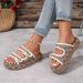 Plus Size Platform Slippers Khaki Color Rose Design Double Breasted Women's Style Shoes_vogvips.com