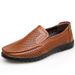 Men's Hollow Leather Driving Casual Trendy Hole Shoes Summer New Large Size Low-Top Slip-On_vogvips.com