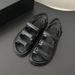 New Style Rhinestone Velcro Sandals For Women 2025 Summer New Four-Strap Round Open Toe Thick Sole Casual Slippers_vogvips.com