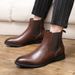 Men's Chelsea Boots Winter Faux Leather Slip-On Boots With Fleece Lining, Fashion Pointed Toe Low Heel Ankle Boots For Casual & Dress_vogvips.com
