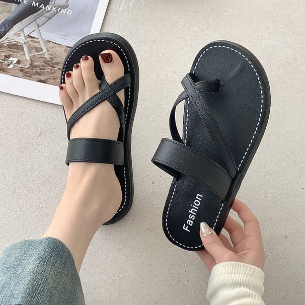 Summer New Style Toe Ring For Women, Trendy Fashionable Versatile Cross Strap Outdoor Non-Slip Beach Sandals, Casual_vogvips.com