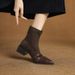 Autumn Paris ~ Old Money Style French Chunky Heel Pointed Toe Women's Retro Cowhide Patchwork Fashionable Short Boots_vogvips.com