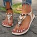 Women's Plus Size Ethnic Style Beaded Fashionable Versatile 2026 Summer New Flat Breathable Casual Sandals For Women_vogvips.com