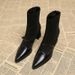 New Autumn And Winter Short Boots, French Retro Pointed Toe, Buckle Strap, Chunky Heel, Women's Mid-calf Suede Patchwork_vogvips.com