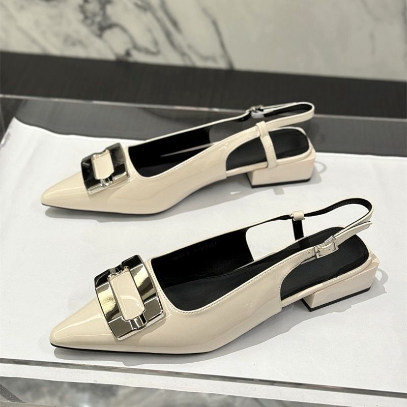 Slimming Stylish Versatile Top Quality Pointed-Toe Square-Buckle Low-Heel Closed-Toe Sandals For Women, New Spring/Summer Model With_vogvips.com