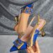 cross-border Exclusive Foreign Trade Blue Satin Pleated Square Buckle Pointed Toe Stiletto High-heeled_vogvips.com