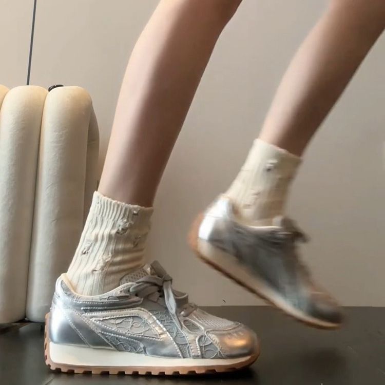 Thick-soled Height-increasing Mesh Breathable Dad Shoes For Women, 2026 Spring/summer New Model, Lace-up White Sneakers_vogvips.com