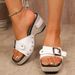 Plus Size Women's Strappy Wedge Sandals With Buckle Detail – Chunky Heel Open-Toe Summer Beach Shoes In Black, White, Green & Brown_vogvips.com