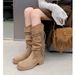 2025 Autumn Tassel Knight Thick Heel Over-the-Knee Mid-Calf Slimming Pile Round Toe Black Long Boots For Women_vogvips.com