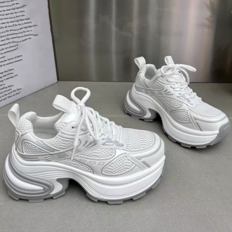 Dad Ins Trendy Female 2025 Spring New Arrival Thick Sole Platform Small 7cm Mesh Breathable Casual Leather Shoes_vogvips.com