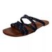 Women's Shoes Large Size Sandals Summer New Round Head Rhinestone One Line Flat Bottom Casual Slippers For Women_vogvips.com