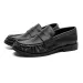 Men Black Pleated Leather Loafers Slip On Low Block Heel Vintage Casual Penny Shoes_vogvips.com