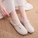 Flat With Cow Tendon Soles, Ethnic Style Cloth Sh, Button Up, Solid Color, Artistic Forest Tea Art Women's Singles_vogvips.com