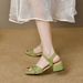 High Heeled Sandals For Women 2024 Summer Small Fresh Open Toed One Word Buckle Back Hollow Fairy Shoes Square Head Sheepskin Sandals High Heels_vogvips.com