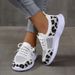 Cross-border Plus-size Casual Sports Shoes, New Style, Fly-knit Leopard Print, Round Toe, Lace-up, Flat-soled,_vogvips.com