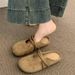 Elegant Suede French Style Mules For Women - Vintage Soft Sole Slip-on Loafers, Minimalist Retro Flat Sandals_vogvips.com