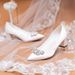 White Satin Maternity Friendly Wedding Shoes Rhinestone Embellished Chunky Heel Plus Size 42 43_vogvips.com