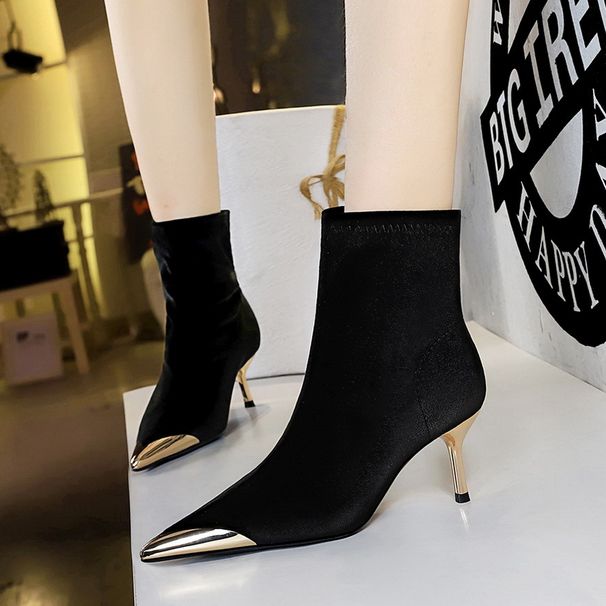 Women's Shoes Light Luxury Women's Boots Banquet Short Boots Metal Pointed Toe Pedicure Slim Velvet Short Boots_vogvips.com
