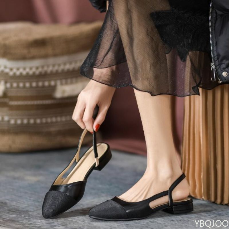 Summer Fashion Color Blocked Flat Bottom Coarse Heel Women's Sandals New Small Fragrant Style Shallow Mouth Low Tailored_vogvips.com