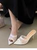 Summer Wind Lace Pointed Heel Sandals French Retro Design Sense Outside Women's Shoes_vogvips.com