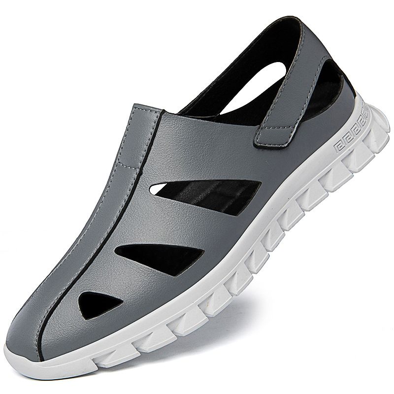 Beach Cool Leather Shoes Microfiber Men's Casual Men's Shoes Driving Shallow Hole Shoes_vogvips.com