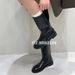 Korean Genuine Leather Round Toe Niche Mid-Calf For Women, Chunky Heel Riding Boots, 2025 Autumn Winter Slimming Brown_vogvips.com