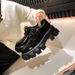 Women's Shoes Leather Chunky Heel Loafers Classic British Style Round Toe Slip-On Shoes With Platform Sole For Winter & Spring Sizes 33-40, Black_vogvips.com