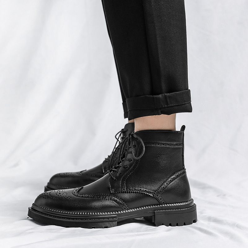 European Warm Series 2025 Winter New British Style Martin Thick Sole Mid-top Leather Lace-up Fleece-lined Side Zipper Men's Boots Trendy_vogvips.com