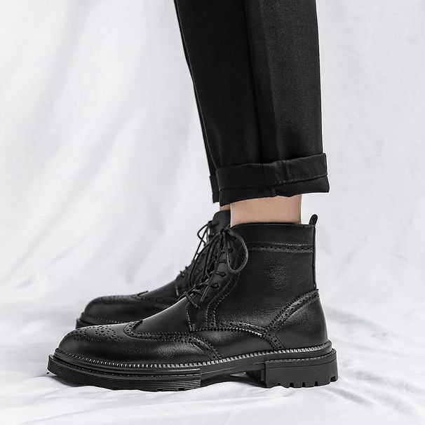European Warm Series 2025 Winter New British Style Martin Thick Sole Mid-top Leather Lace-up Fleece-lined Side Zipper Men's Boots Trendy_vogvips.com