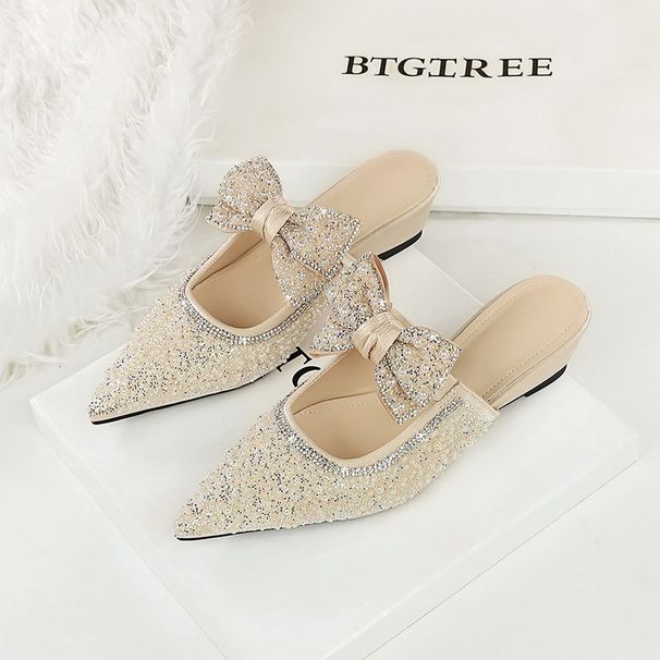 French Fairy Bow Pearl Rhinestone Bag Head Drag Girl Wearing High-end One-pedal Women's Shoes_vogvips.com