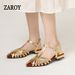 ZAROY Women Roman Summer Low Heel Ankle Strap Buckle Sandals Pointed Toe Hollowed Out T-strap Sandalias Сандали_vogvips.com