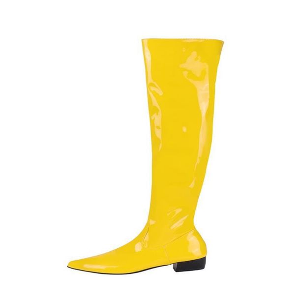 30-48 Autumn Winter Candy Color Low Heel Patent Leather Side Zipper High Tube Over-the-Knee Boots W389_vogvips.com