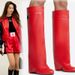 Vintage Thigh-high Boots With Large Barrel Circumference And Pointed Heels With Metal Lock Wedges_vogvips.com
